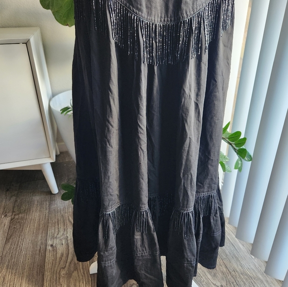 Vtg Gene Ewing Bis Black Fringe Beaded Tiered Prairie Western Cottage Maxi Skirt - Picture 4 of 9